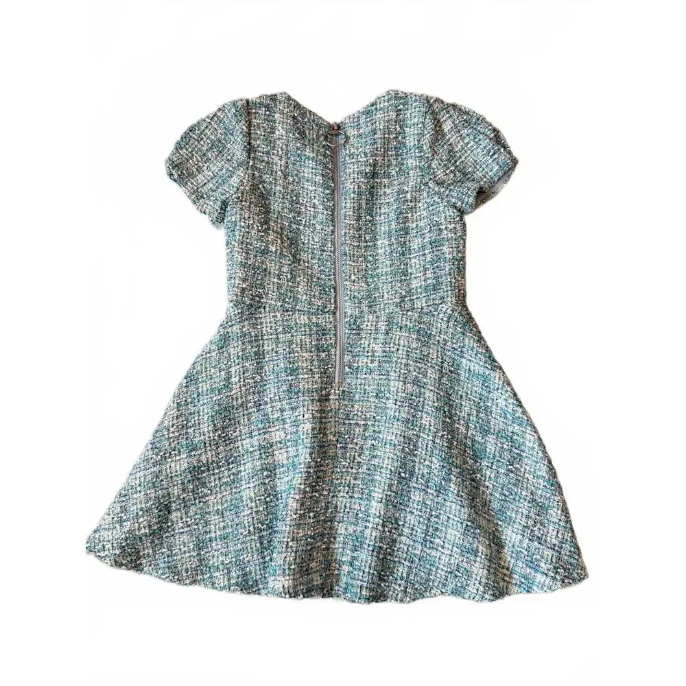Zoe Ltd Girls Blue Mint White Mixed Tweed Fit & Flare Party Dress Size‎ 7